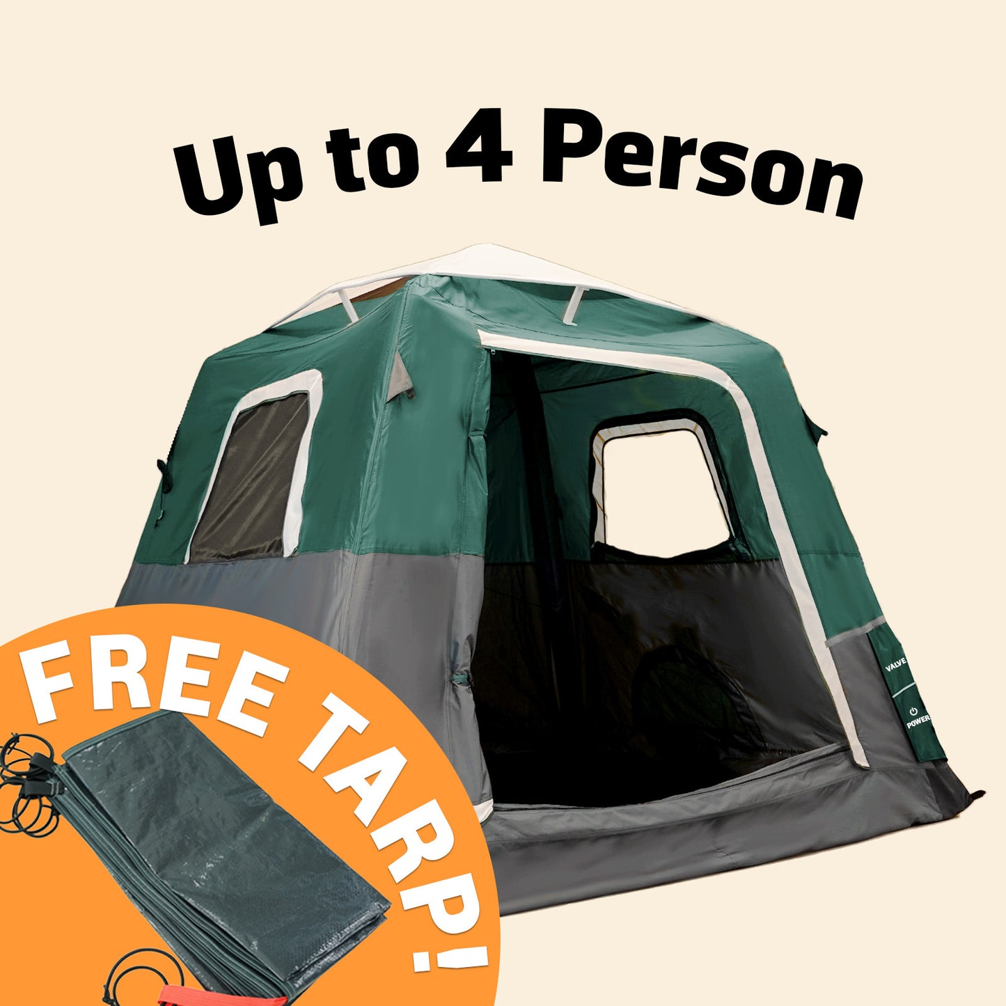 2-Step Cabin Tent – Petite taille + Bâche de camping OFFERTE (jusqu’à 4 personnes, FR).