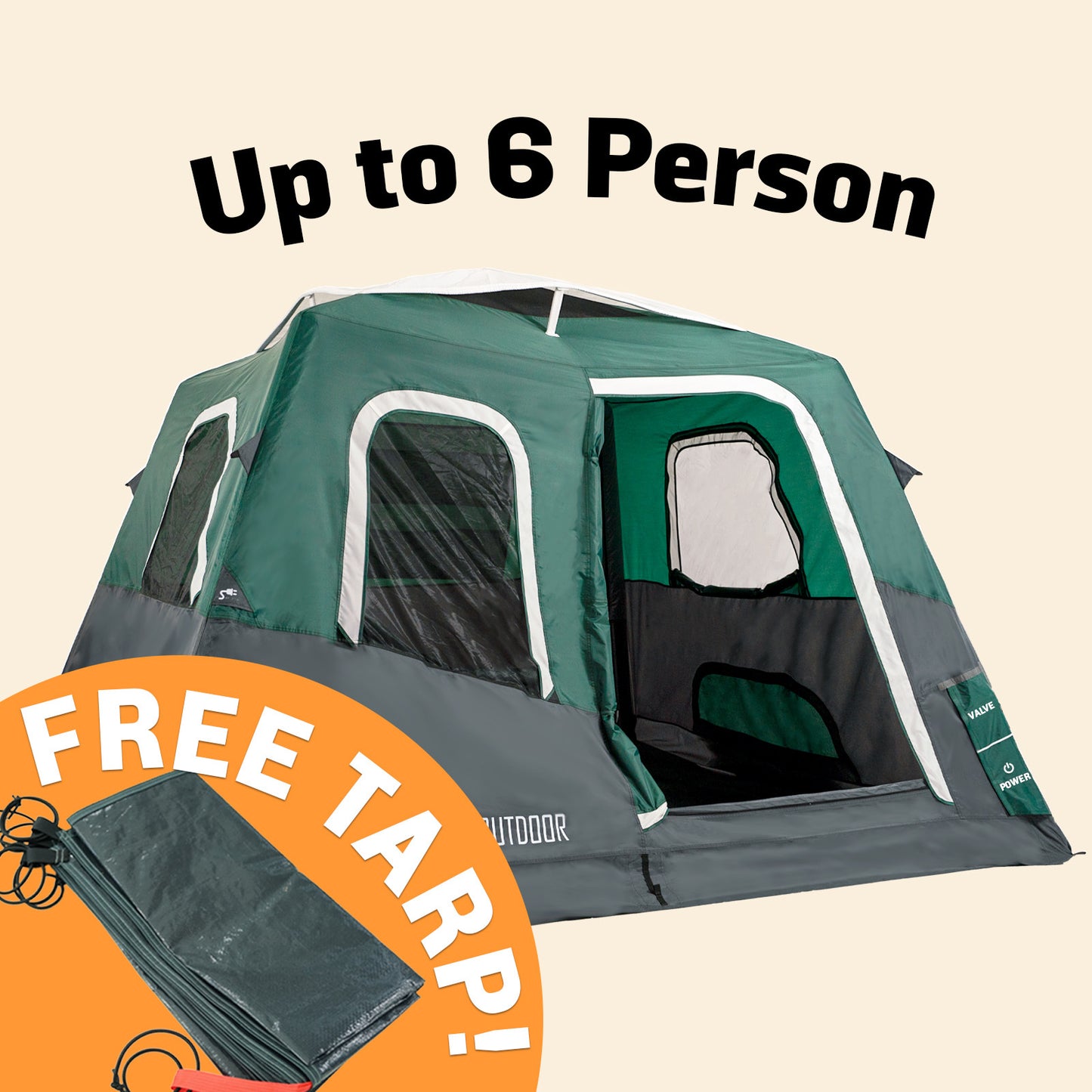 2-Step Cabin Tent – Grande taille + Bâche de camping OFFERTE (jusqu’à 6 personnes, FR).
