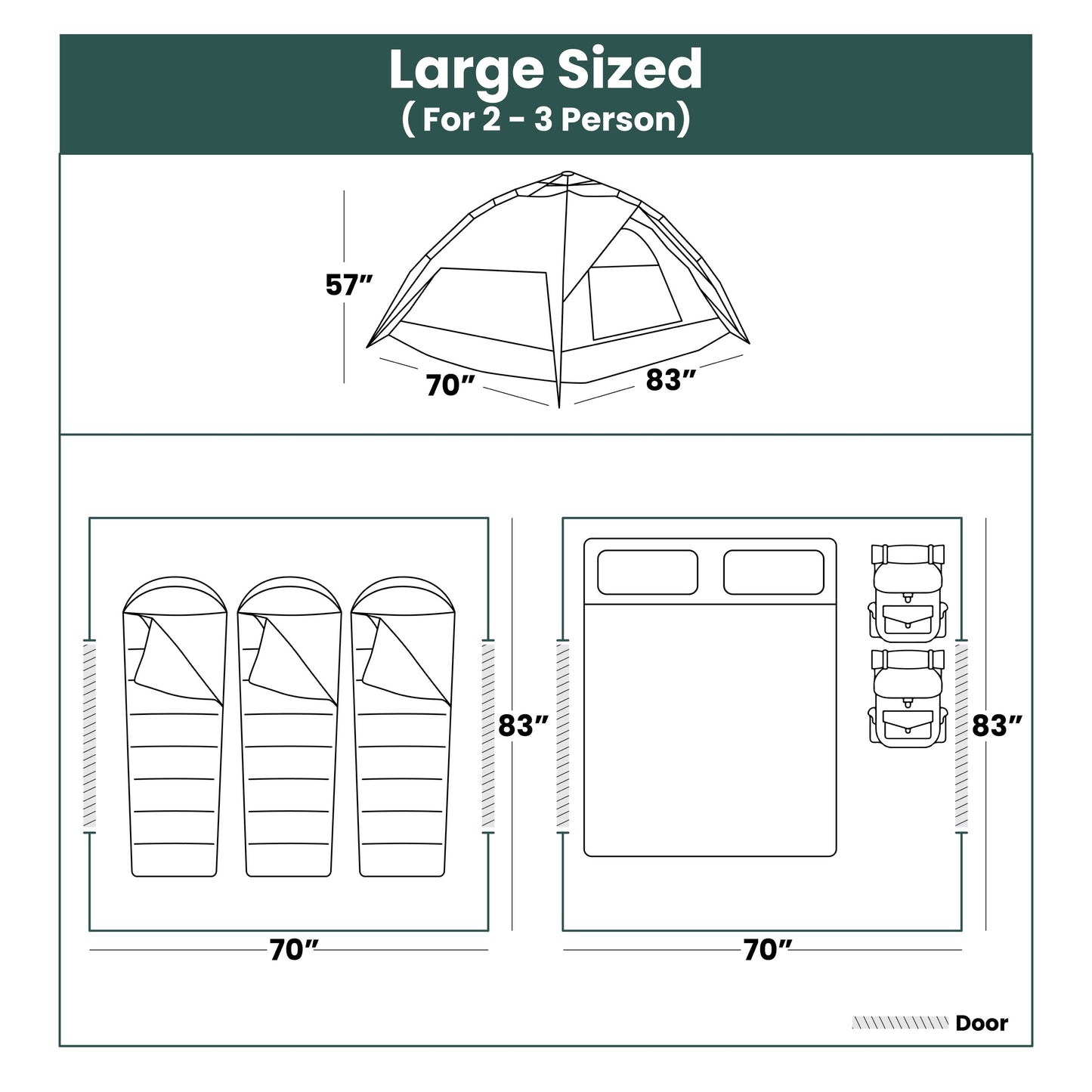 Large-Sized 3 Secs Tent + FREE Camping Tarp (For 2-3 Person, US)