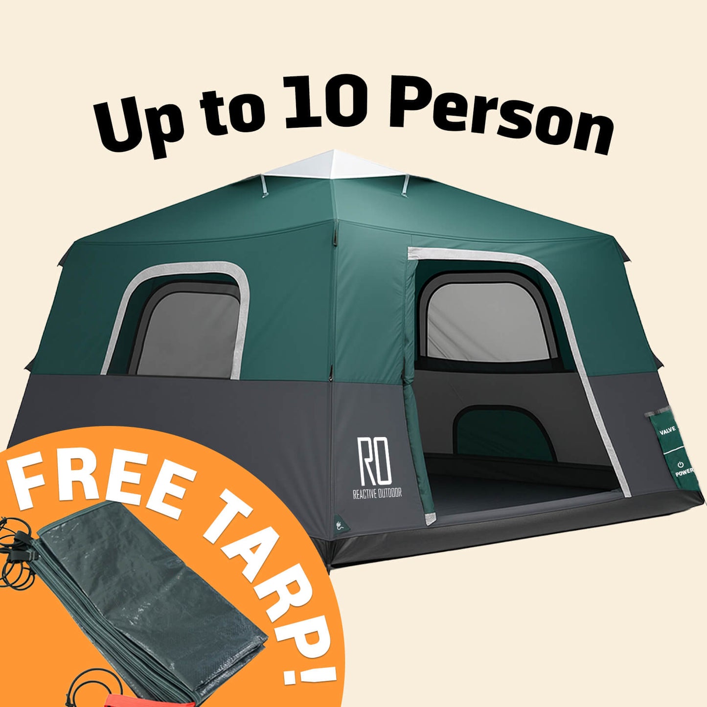 2-Step Cabin Tent – Très grande taille + Bâche de camping OFFERTE (jusqu’à 10 personnes, FR).
