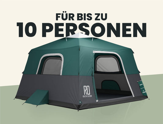 Extragroßes 2-Schritt-Kabinenzelt + KOSTENLOSE Camping-Plane (für bis zu 10 Personen, DE)