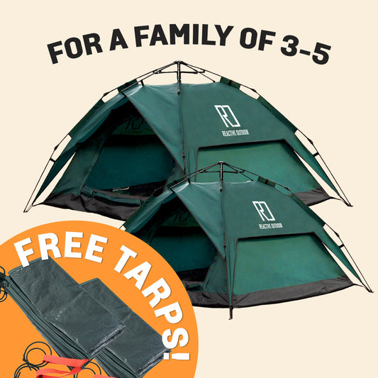1 Small-Sized + 1 Large-Sized 3 Secs Tent + 2 FREE Camping Tarps (Family Package, UK).