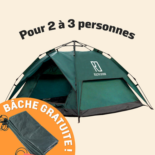 Tente 3 Secs Tent de grande taille + bâche de camping GRATUITE (Pour 2 á 3 personnes).