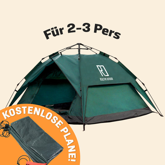 Großes 3-Sekunden-Zelt + GRATIS Camping-Plane (Für 2-3 Pers).