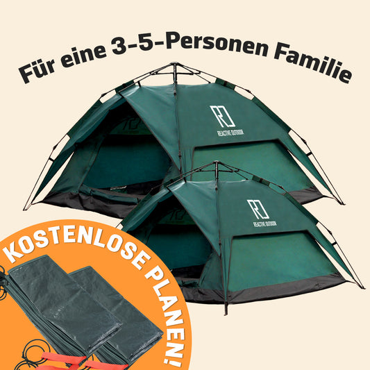1 Kleines + 1 Großes 3-Sekunden-Zelt + 2 GRATIS Campingplanen (Familienpaket).