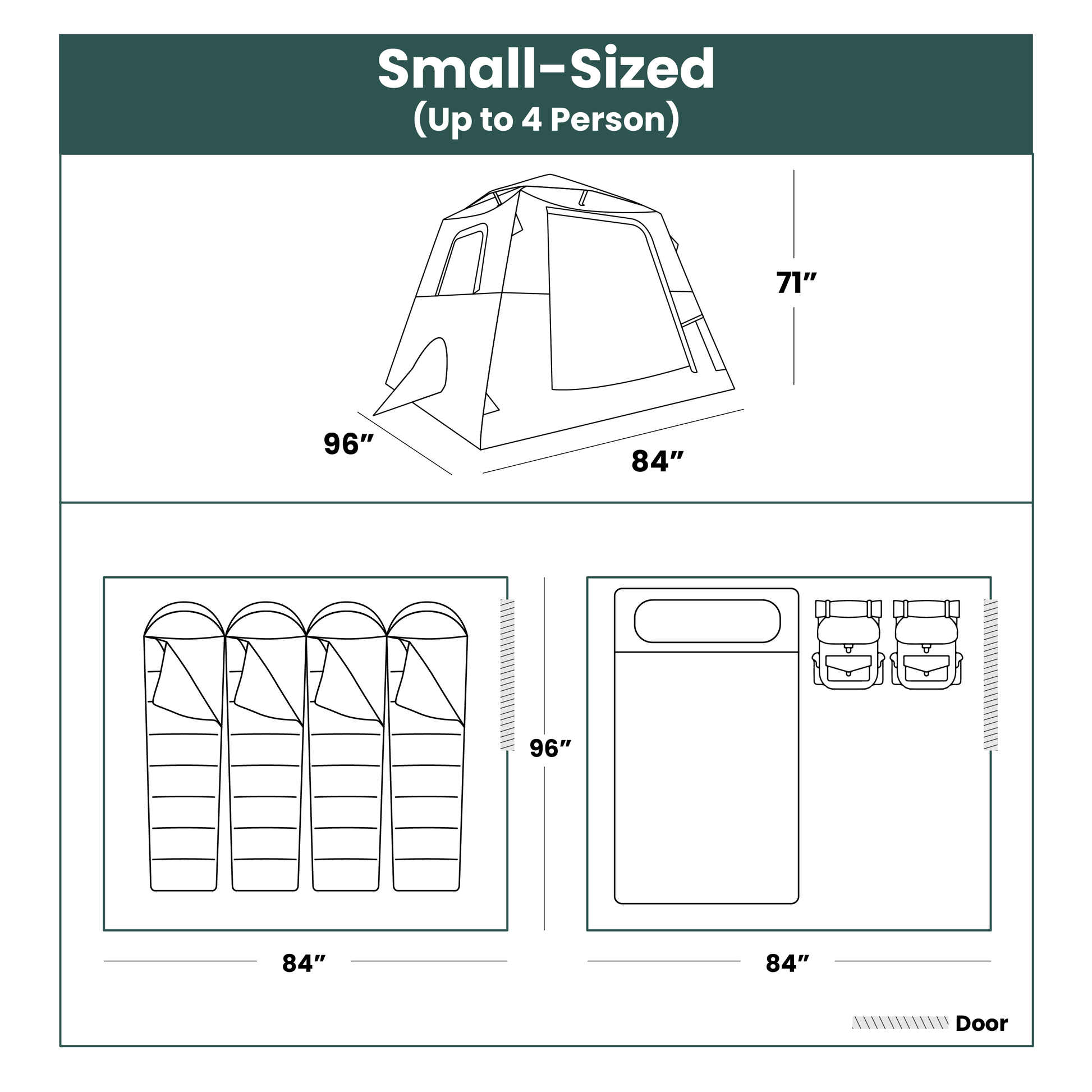 Small-Sized 2 Step Cabin Tent + FREE Camping Tarp (Up To 4 Person)