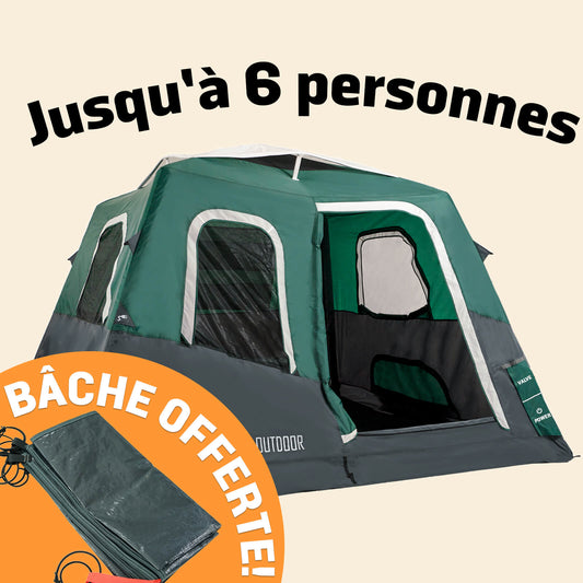2-Step Cabin Tent – Grande taille + Bâche de camping OFFERTE (jusqu’à 6 personnes, FR)
